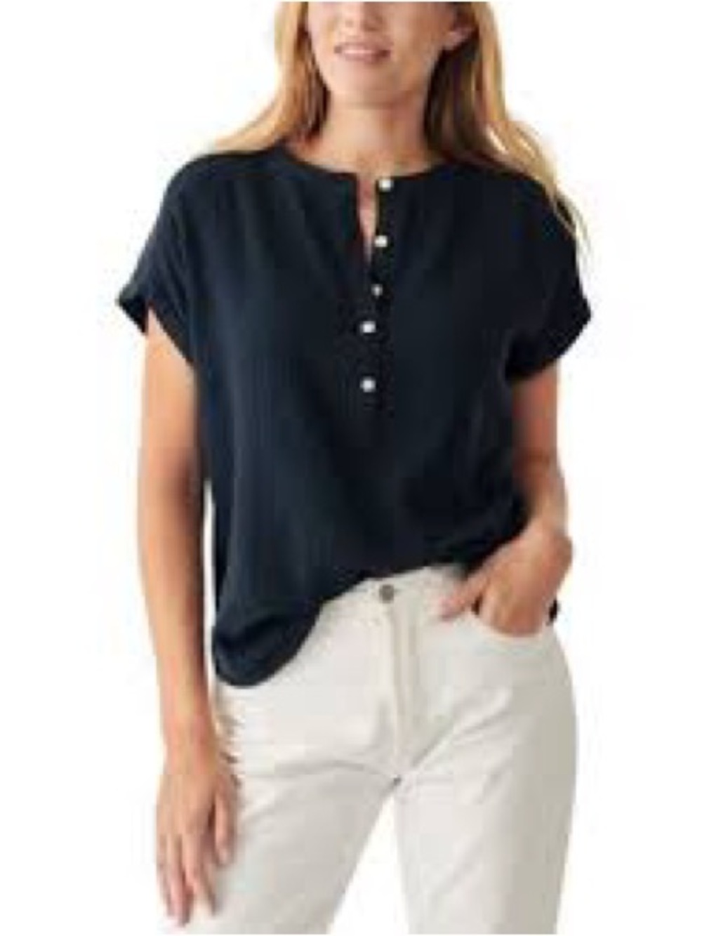 Faherty blue Desmond gauze 1/4 button up top